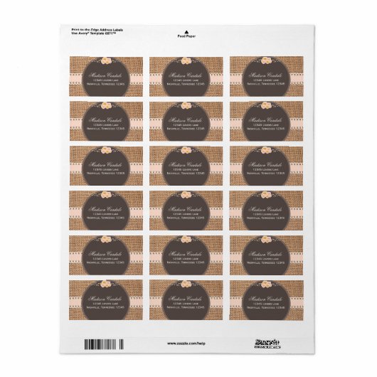Adresetiketten van het Rustige land Burlap Wedding Etiket (Full Sheet)