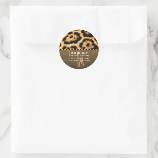Adresetiketten van leopard Print Monogram Ronde Sticker (Tas)