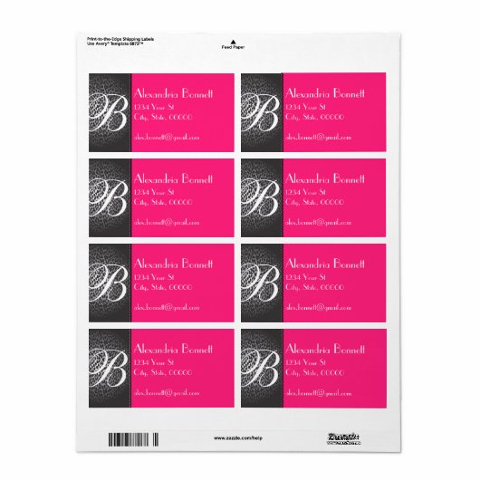 Adresetiketten van luipaard en warmroze monogram etiket (Full Sheet)