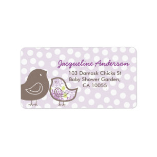 Adresetiketten van Paars Damask Chicken Baby showe Etiket