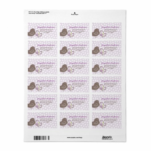Adresetiketten van Paars Damask Chicken Baby showe Etiket (Full Sheet)