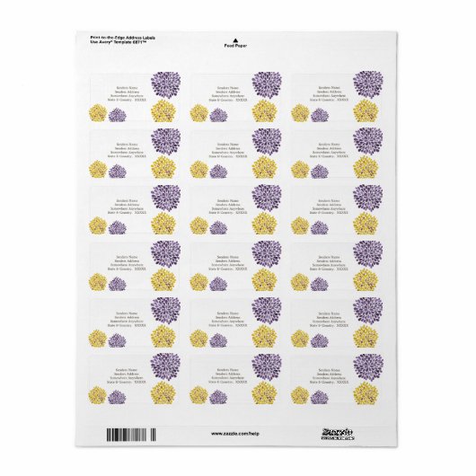 Adresetiketten van Paarse en gele Petal Blooms Etiket (Full Sheet)