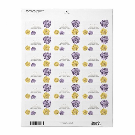 Adresetiketten van Paarse en gele Petal Blooms Etiket (Full Sheet)