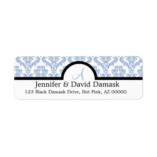 Adresetiketten van powder Blue Damask Wedding Mono Etiket (Voorkant)