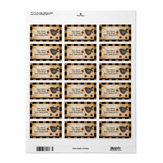 Adresetiketten van prim Crow en Acorns Etiket (Full Sheet)