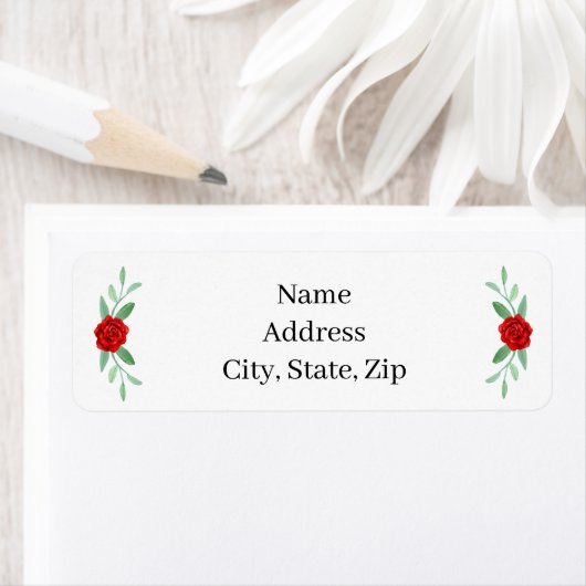 Adresetiketten van rode Floral Greenery Etiket (Insitu)