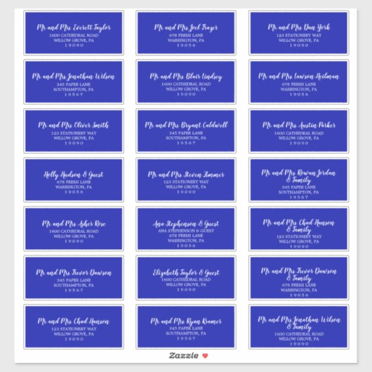 Adresetiketten van Royal Blue and White Wedding Gu Sticker (Vel)