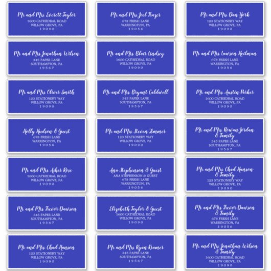 Adresetiketten van Royal Blue and White Wedding Gu Sticker (Voorkant)