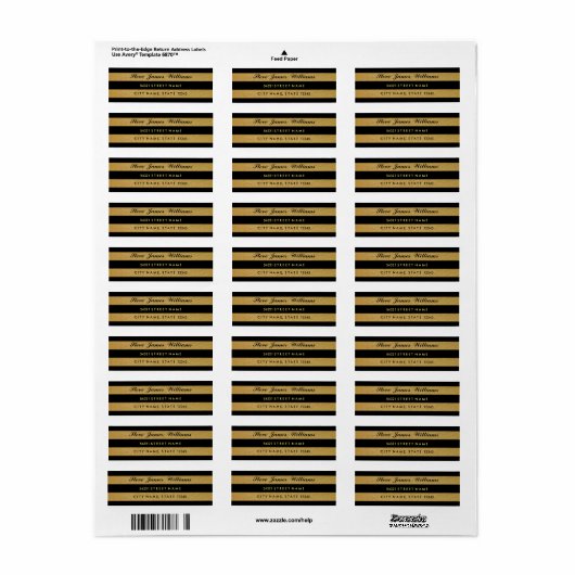 Adresetiketten van Royal Gold Leaf Black Stripes Etiket (Full Sheet)