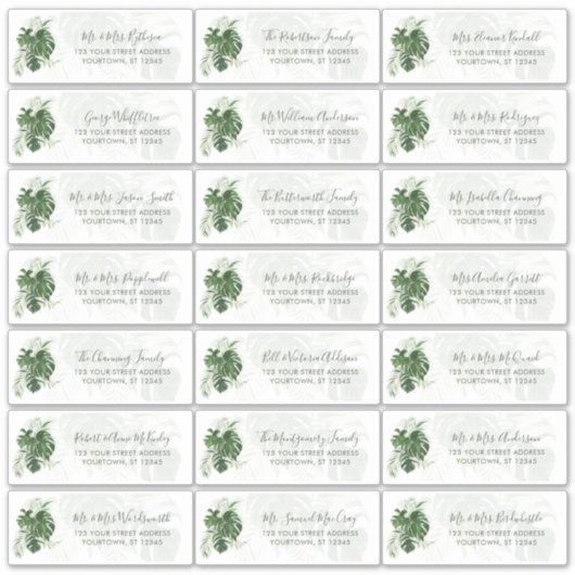 Adresetiketten van Tropische Leaves Wedding Guest Sticker (Voorkant)