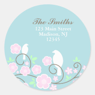 Adresetiketten van vogels en bloemen ronde sticker