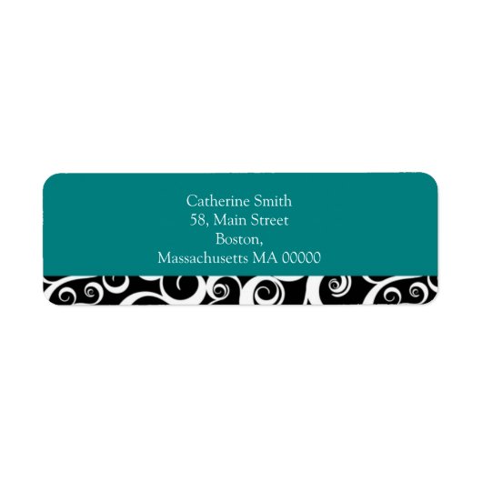 Adresetiketten voor blauwgroen en zwarte Damask-zw Etiket (Voorkant)