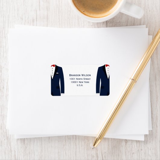 Adresetiketten voor BlueAnd White Gay Wedding Etiket (Insitu)