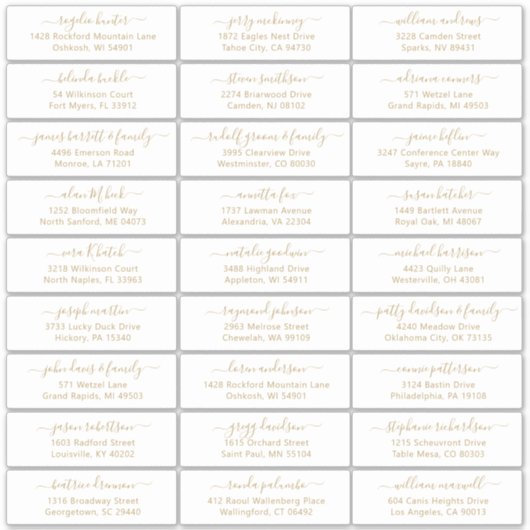  adresetiketten voor bruiloft Gold Sticker (Voorkant)