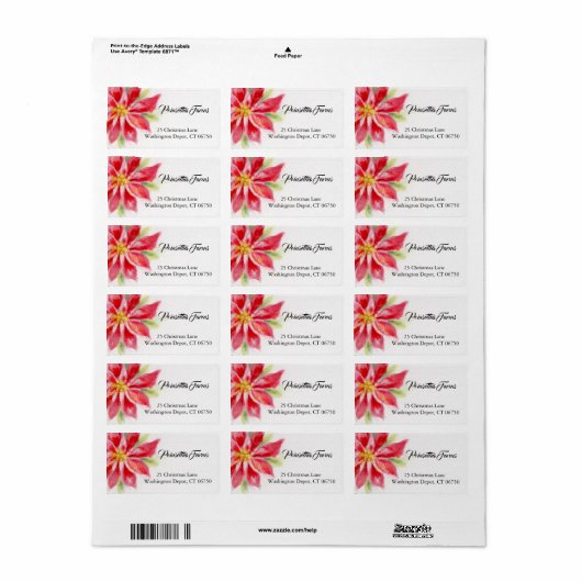 Adresetiketten voor de kerstWaterverf Poinsettia Etiket (Full Sheet)