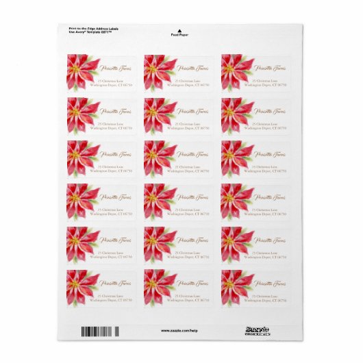 Adresetiketten voor de kerstWaterverf Poinsettia Etiket (Full Sheet)