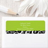 Adresetiketten voor groene en zwarte Damask Swirls Etiket (Insitu)