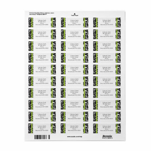 Adresetiketten voor groene en zwarte Damask Swirls Etiket (Full Sheet)
