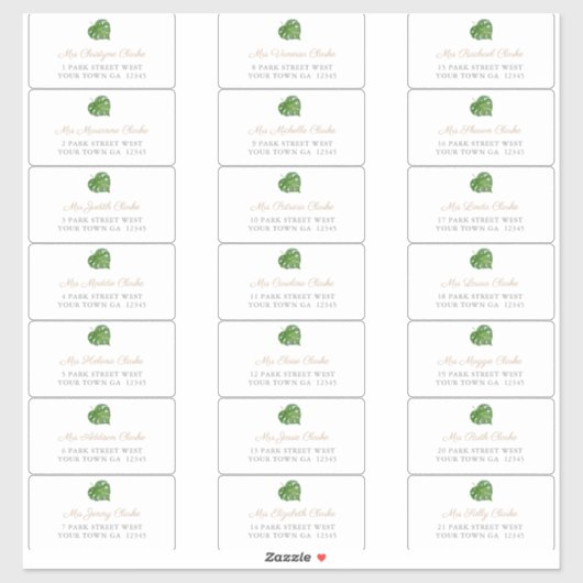 Adresetiketten voor groene tropische lederen gaste sticker (Vel)