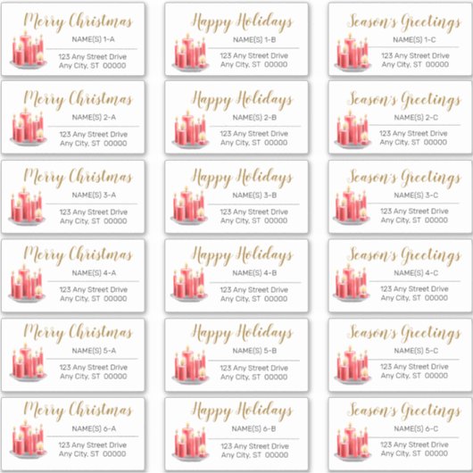 Adresetiketten voor kerstfeestdagen met kaarsen sticker (Voorkant)