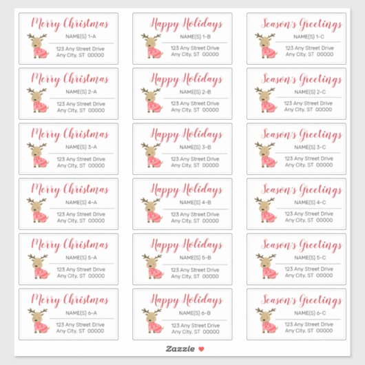 Adresetiketten voor kerstfeestdagen met rendieren sticker (Vel)