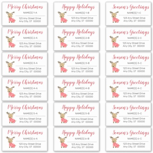 Adresetiketten voor kerstfeestdagen met rendieren sticker (Voorkant)