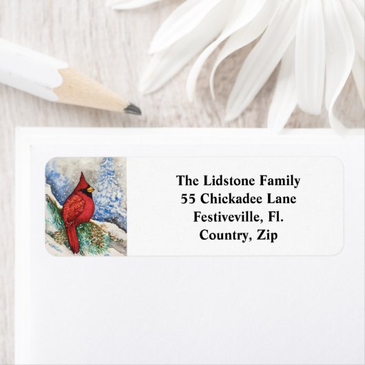 Adresetiketten voor kerstkardinale Waterverf Etiket (Insitu)