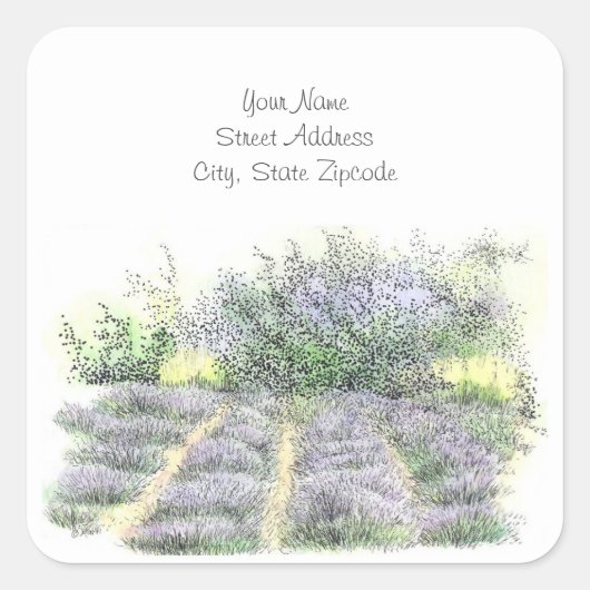adresetiketten voor "Lavender Field" Vierkante Sticker (Voorkant)