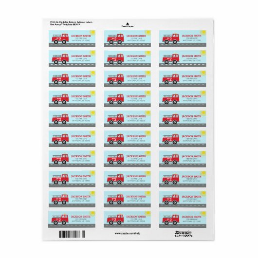 Adresetiketten voor Red Fire Truck Etiket (Full Sheet)