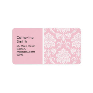 Adresetiketten voor roze Damask Wedding Etiket