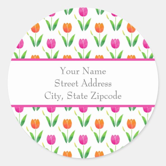 adresetiketten voor "roze en Oranje Waterverf" Ronde Sticker (Voorkant)