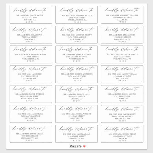 Adresetiketten voor weduwschap tussen calligrafisc sticker (Vel)