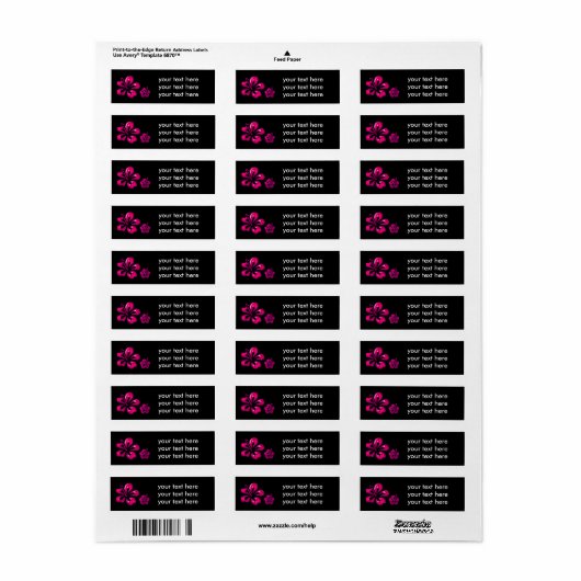 Adresetiketten voor zwarte en warme roze hibiscus etiket (Full Sheet)