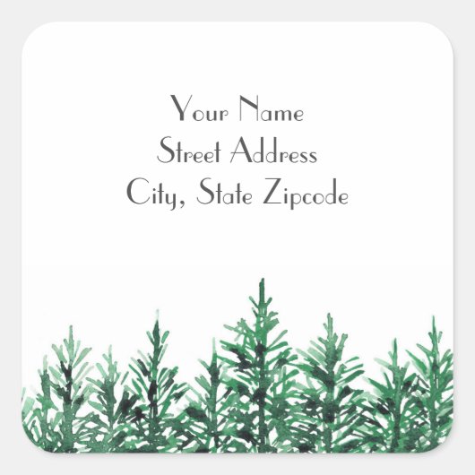 adresetiketten "Waterverf Pine Trees" Vierkante Sticker (Voorkant)