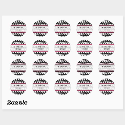 Adreslabel - Black Houndstooth Ronde Sticker (Vel)