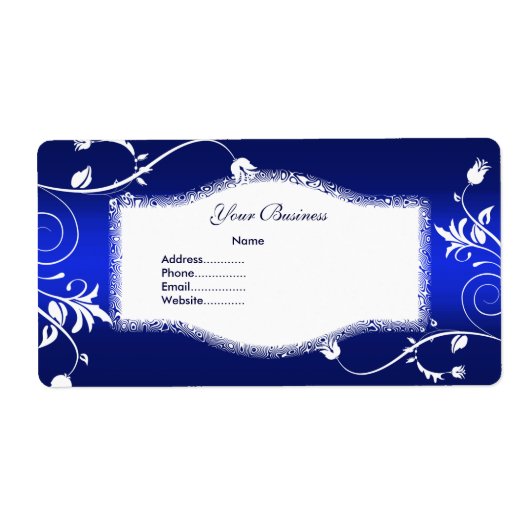 Adreslabel Bloemmotief Blauw Wit Etiket (Voorkant)