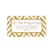Adreslabel Bruiloft Gouden Glitter Chevron Patroon Etiket (Voorkant)