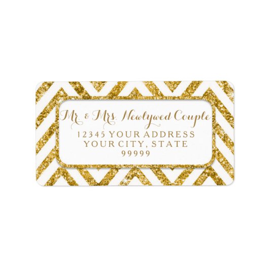 Adreslabel Bruiloft Gouden Glitter Chevron Patroon Etiket (Voorkant)