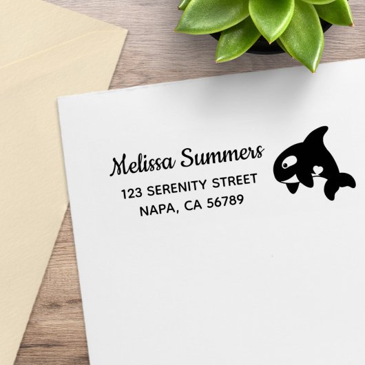 Adreslabel met Cute Little Orca Whale Rubberstempel