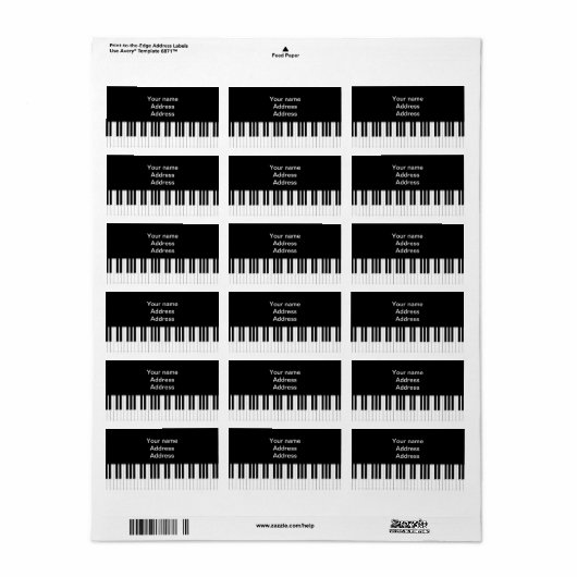 Adreslabel - Piano Keys zwart wit Etiket (Full Sheet)