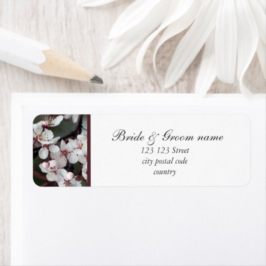 adreslabel, pruimen bloemen etiket (Insitu)