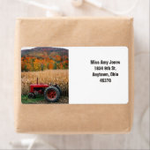 Adreslabel, retour, herfst, tractor. etiket (Insitu)