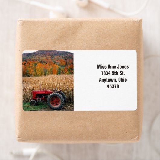 Adreslabel, retour, herfst, tractor. etiket (Insitu)