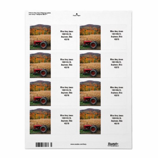 Adreslabel, retour, herfst, tractor. etiket (Full Sheet)