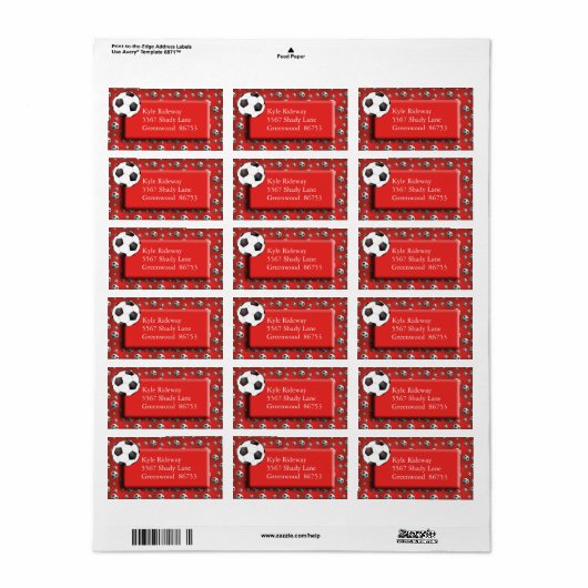 Adreslabel rood Voetbal Etiket (Full Sheet)