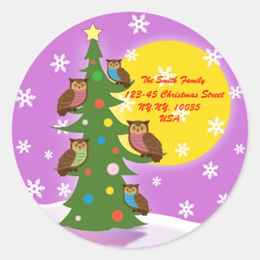 Adreslabel sticker Christmas Owl. (Voorkant)