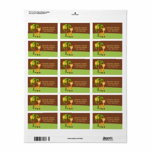 Adreslabel voor Schattigee Giraffe Etiket (Full Sheet)
