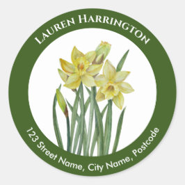 Adreslabel Waterverf geel donkergroene cirkel Ronde Sticker