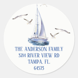 Adreslabel zeilboot ronde sticker