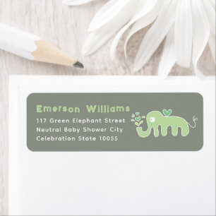 Adreslabels Baby Shower Cute Green Elephant Etiket